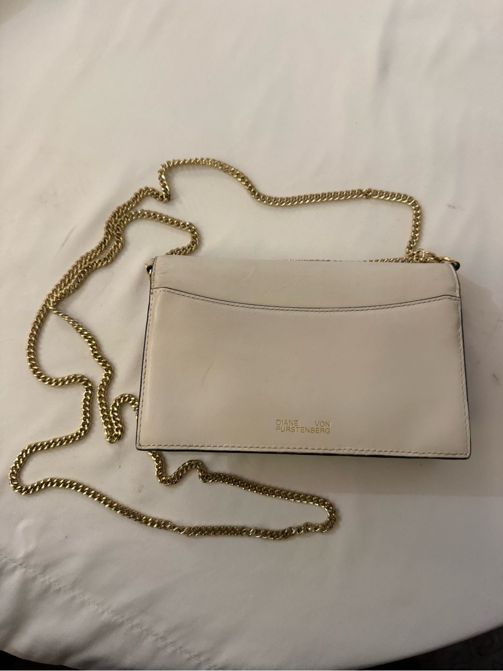 Diane Von Furstenberg Cream Leather Crossbody with Gold Chain